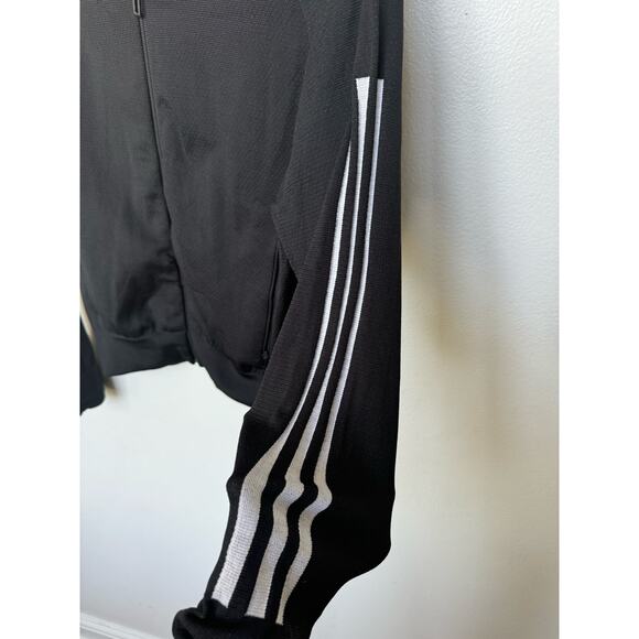 Adidas 3 Stripe Jersey Knit Full Zip Bomber Track Jacket Black Women's Size XS - Picture 4 of 7
